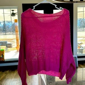 Off shoulder hot pink sweater